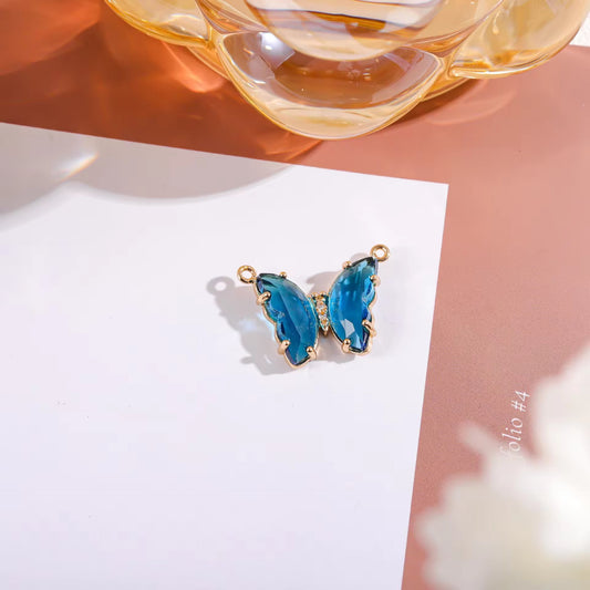 BBB 206 (i) Sea Blue Butterfly 14k gold plated Zircon crystal charm ( 1 pc ) Anti tarnish ( 22:16 mm )