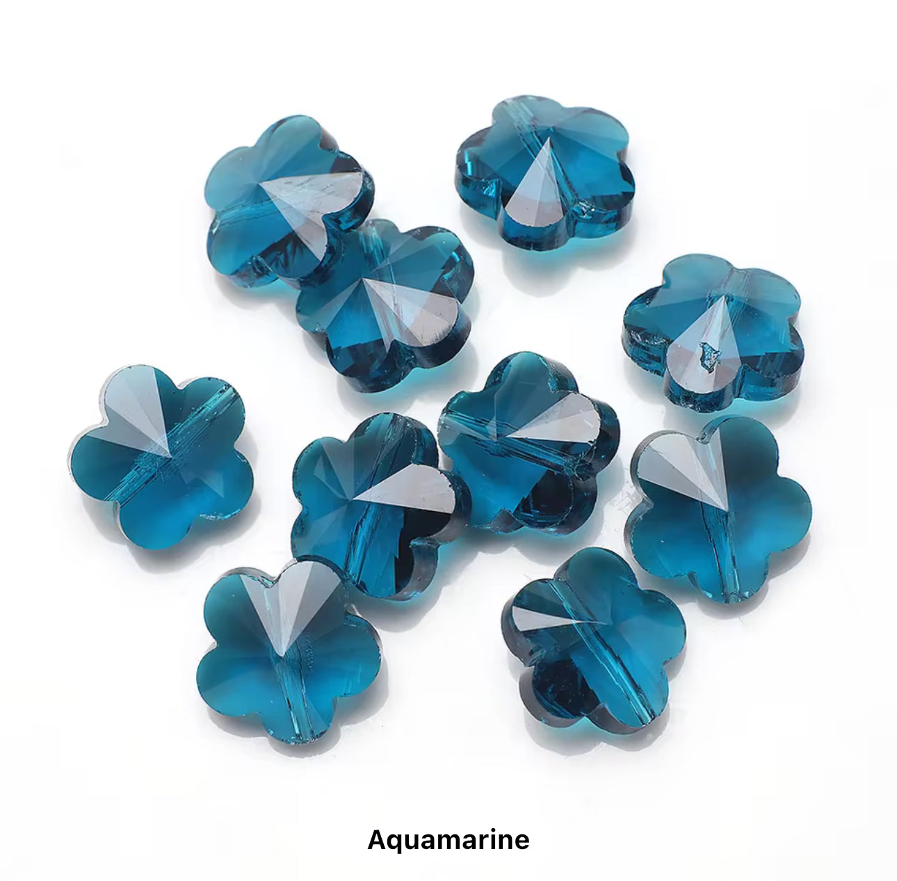 BBB 81 (m) Aquamarine Plum Flower Faceted Crystal glass beads ( 1 pc )