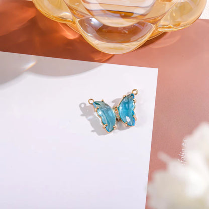 BBB 206 (f) Light Blue Butterfly 14k gold plated Zircon crystal charm ( 1 pc ) Anti tarnish ( 22:16 mm )