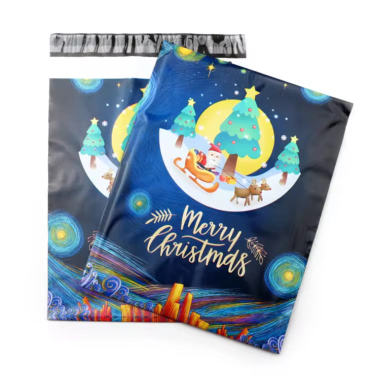 Merry Christmas Poly Mailer Bag -  Waterproof & Double Sided - Designer Premium Packaging ( 10:13 inch )