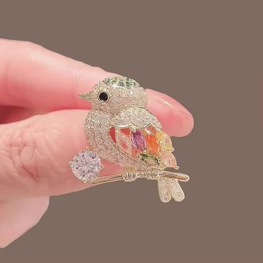 BR 14 japanese style magpie bird zircon brooch  ( 1 pc ) Tarnish Resistant