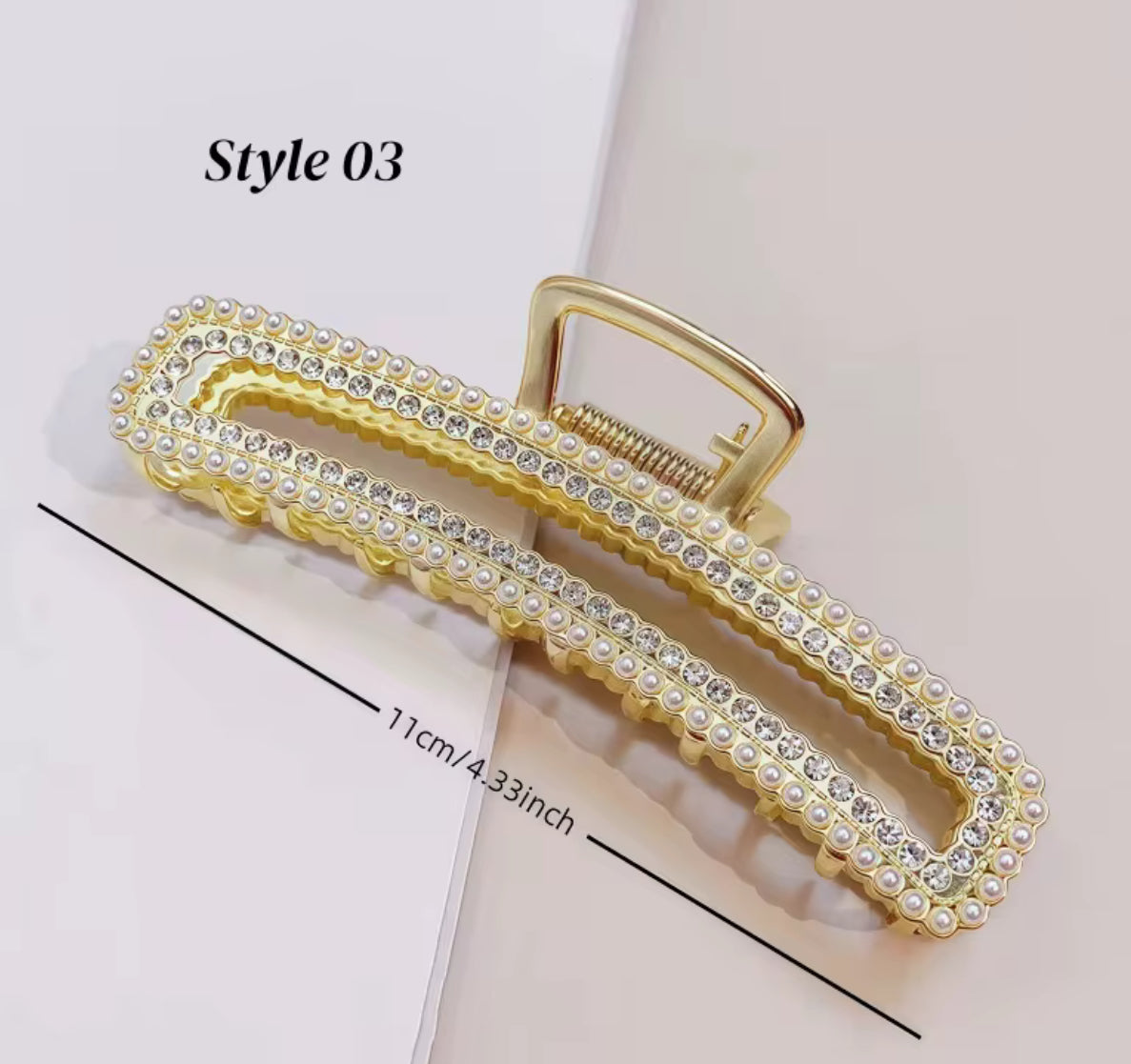 HA 17 Rhinestone Pearl Metal Hair Claw Clip ( 1 pc )