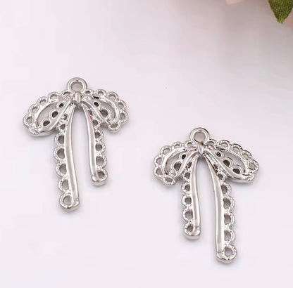 BBB 342 (r) Silver Bow Spray painted Charm ( 1 pc ) High Quality Alloy ( 28:20 mm )