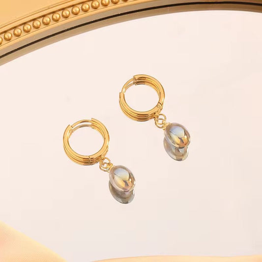 SJ 703 Waterdrop Dangling Hoop Earring - 18k Gold PVD plated stainless steel - Anti tarnish