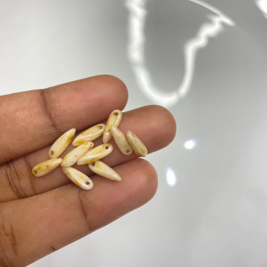 BB 103 (B) Czech pressed Glass Dagger Beads Chalk White Honey Drizzle Luster -(1PC)