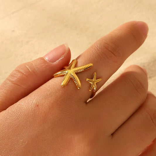 SJ 438 Star Fish Ring Adjustable - 18k Gold PVD plated stainless steel - Anti tarnish - Wholesale
