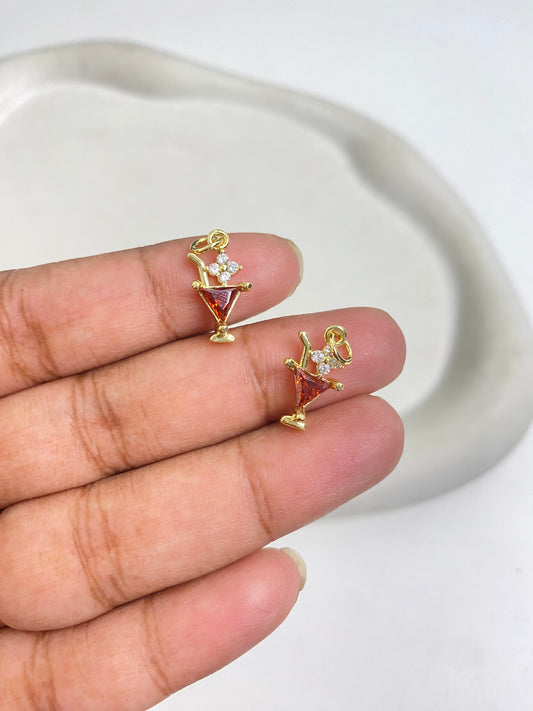 SS 1092 Wine glass Zircon Charm 18k Gold plated ( 1 pc ) Anti tarnish ( 7:16 mm )