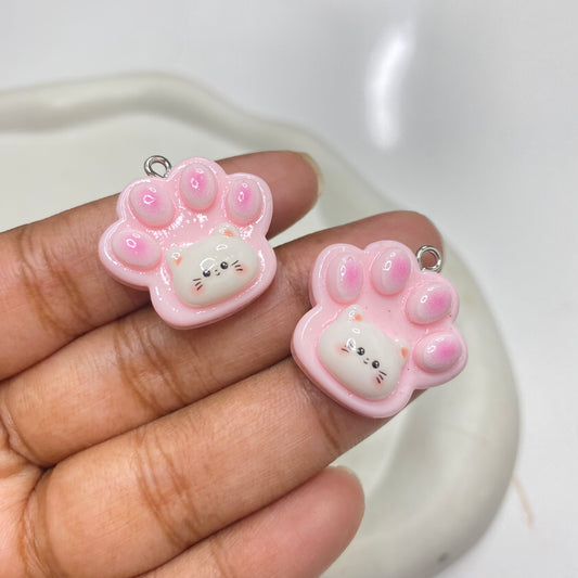RC 2221 Pink Cat paw Resin charm with hook ( 1 pc )