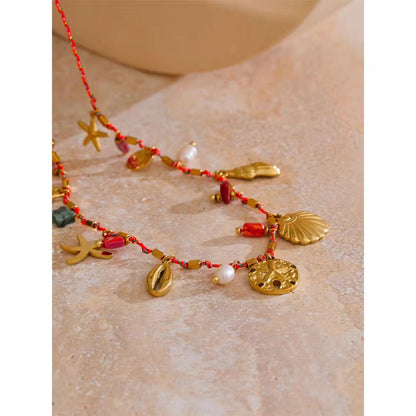 SJ 486 chunky charms necklace- premium collection - 18k Gold PVD plated stainless steel - Anti tarnish