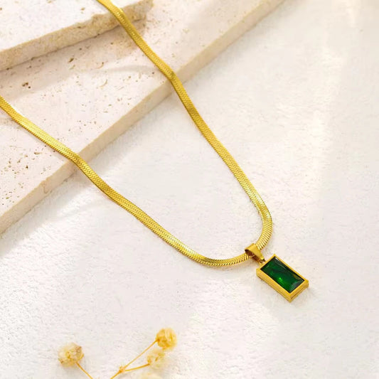 SJ 520 Emerald zircon snake chain Necklace  - 18k Gold PVD plated stainless steel - Anti tarnis