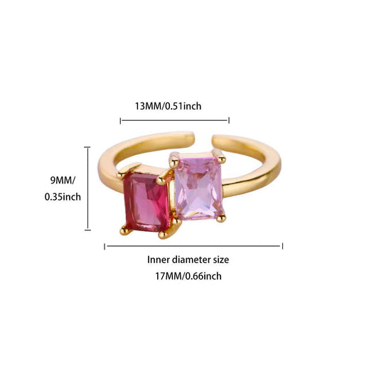 RSJ31B pink shade  zircon square ring - 18K Gold PVD plated