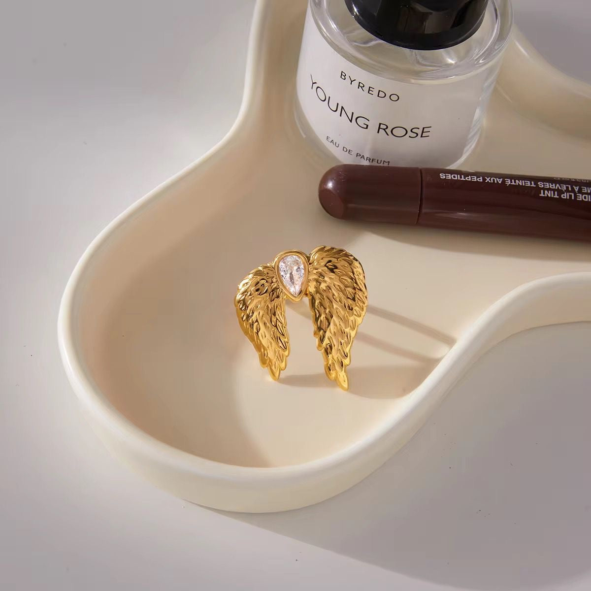 RSJ19C wings zircon  Ring - 18k gold PVD plated 316 stainless steel - Anti tarnish