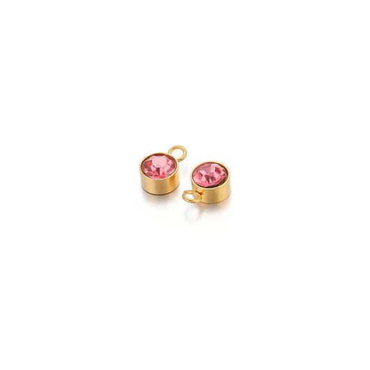 BBB 287 (d) Dark Pink Zircon Round Charm 18k Gold PVD plated 316 stainless steel ( 1 pc ) Anti tarnish ( 8 mm )