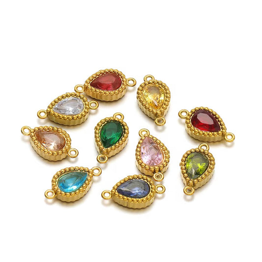 BBB 417 Colourful Teardrop Zircon Connector Charm 18k Gold PVD plated 316 stainless steel ( 1 pc ) Anti tarnish