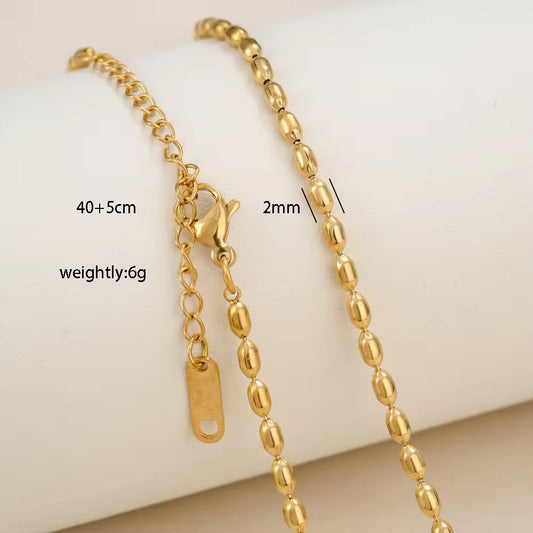 RC 62 Beaded Ready made chain 18k Gold PVD plated 316 Stainless steel ( 1 pc ) Anti tarnish ( 2 mm ) with extension