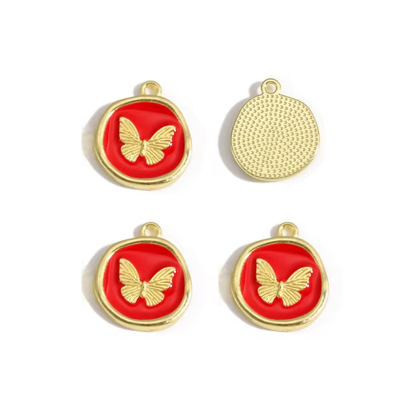 BBB 360 (d) Red Butterfly Round enamel charm ( 1 pc ) High quality shine