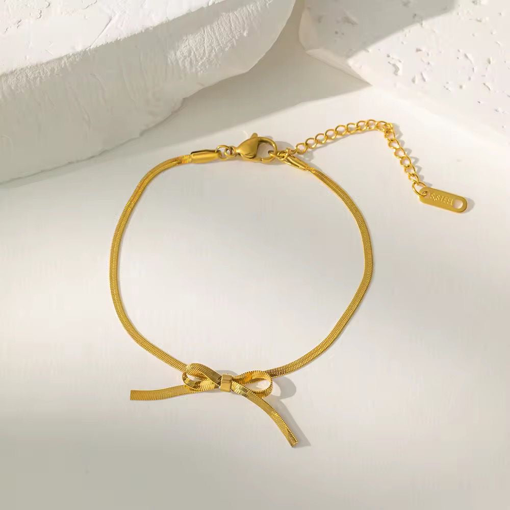 SJ 566 snake chain bow bracelet - 18k Gold PVD plated stainless steel - Anti tarnis
