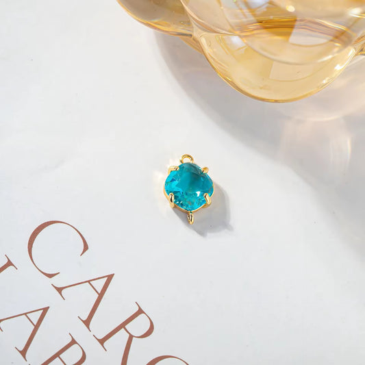 BBB 204 (I) Light Blue square Zircon Connector 14k gold plated ( 1 pc ) - anti tarnish