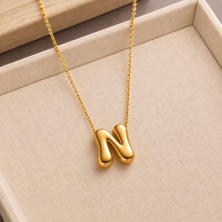 NSJ49A Bubble Bliss Initial Necklace 18k Gold PVD plated