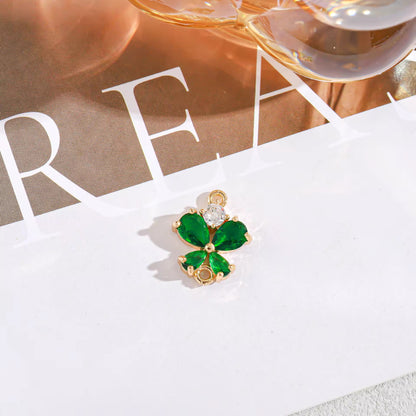 GPC11 J (2) Green Butterfly Charm 14k gold plated Zircon crystal  ( 1 pc ) Anti tarnish