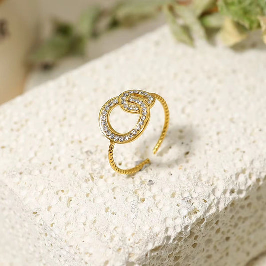 SJ 724 Zircon Geometric Dainty Ring  Adjustable  - 18k Gold PVD plated stainless steel - Anti tarnish