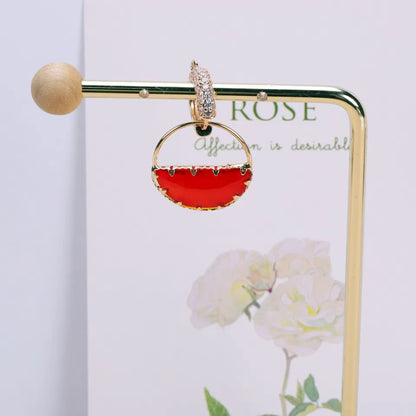 CZ 2581 Orangish Pink Half Round glass zircon charm 18k gold plated ( 1 pc ) Anti tarnish