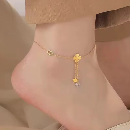 SJ 790 Four leaf clover Dainty Anklet - 18k Gold PVD plated stainless steel - Anti tarnish