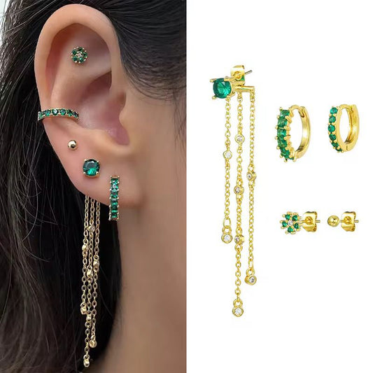 STJ01E Emerald Cascade Ear 5 piece Set -18K Gold copper plated