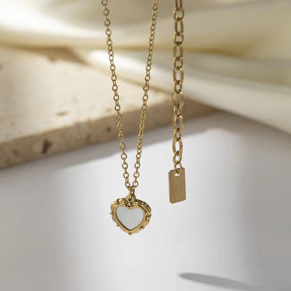 NSJ49C Love Heart white shell Necklace - 18k Gold PVD plated
