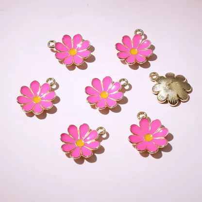 BBB 227 (e) Bright Pink Cute Daisy Flower enamel charm ( 1 pc ) Tarnish Resistant ( 19:15 mm )
