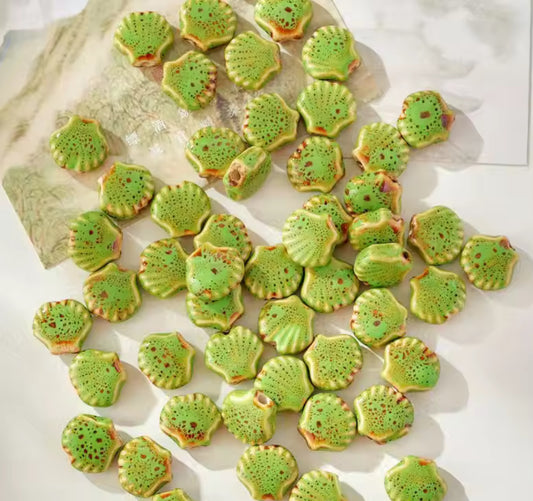 BBB 214 (i) Green Shell Porcelian Ceramic bead ( 1 pc ) High Shine ( 12:10 mm )