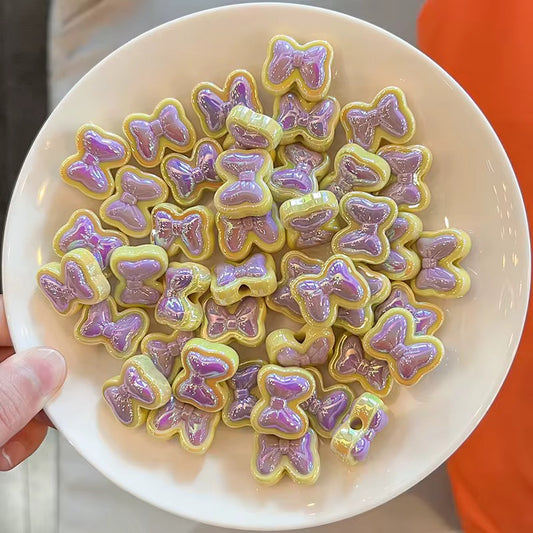 BBB 253 (c) Purple Bow Double colour Luminous Shiny Bead ( 1 pc ) UV Plated Acrylic ( 16 mm )