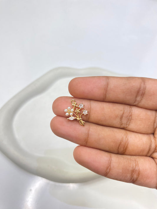 SS 2649 Floral Bouquet Zircon Charm CZ gold plated ( 1 pc ) anti tarnish