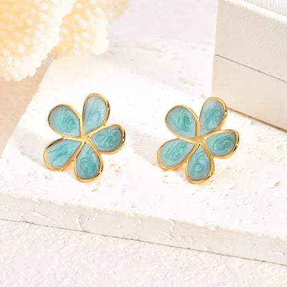 SJ 855 Blue plum flower stud - 18k Gold PVD plated stainless steel - Anti tarnish