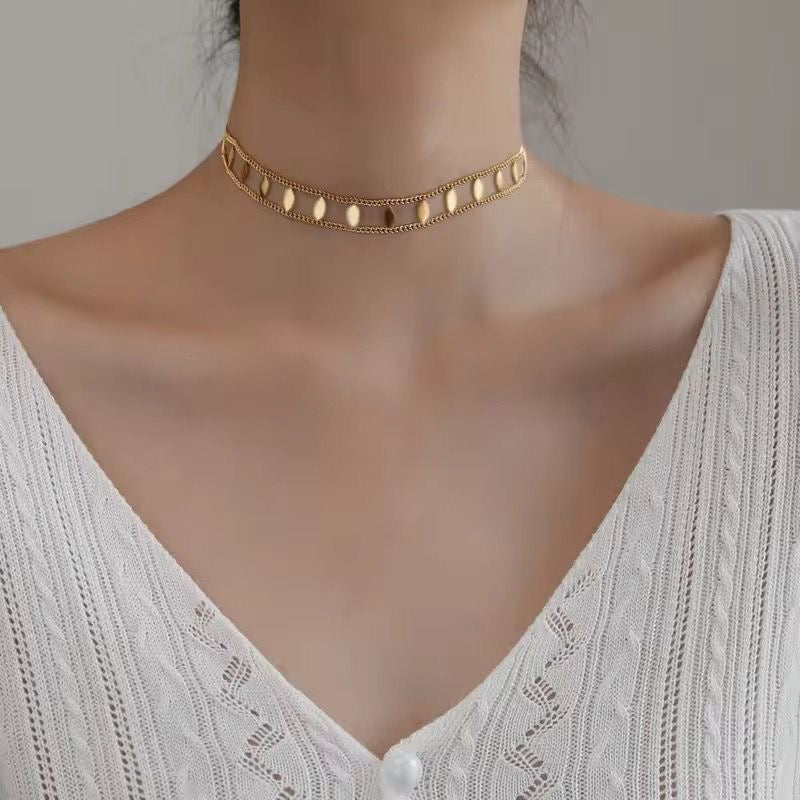 NSJ25B rhombus double layer  Necklace - 18k Gold PVD plated 316 stainless steel - Anti tarnish