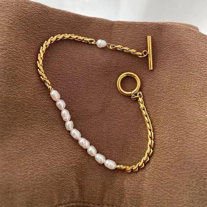 NSJ01E Baroque pearl bracelet-18k gold plated 316 stainless steel - Anti tarnish