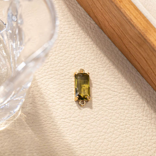 BBB 279 (j) Olive Green Rectangle Connector 14k gold plated Zircon crystal charm ( 1 pc ) Anti tarnish ( 21:8.5 mm )
