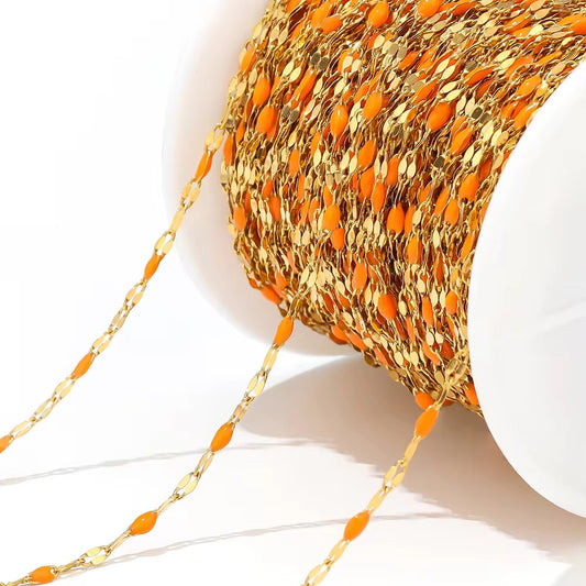 CN 85 Orange Wide drop oil Lip Chain 18k Gold Stainless steel( 1 feet ) Anti tarnish ( 2 mm )