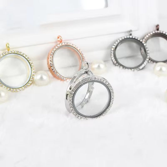 FL 2545 Zircon Silver Floating Glass Locket silver plated alloy ( 1 pc ) - anti tarnish