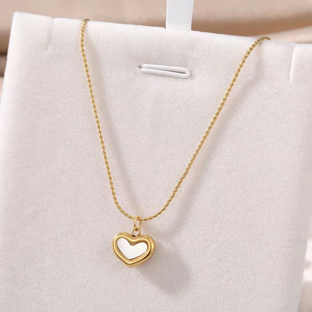 SJ 577 opal heart modern necklace - 18k Gold PVD plated stainless steel - Anti tarnish