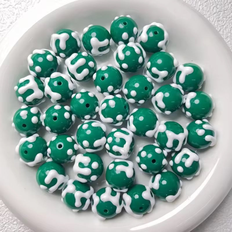 AB43  Snow Hand painted UV Plated Acrylic Bead ( 1 pc ) ( 16 mm )
