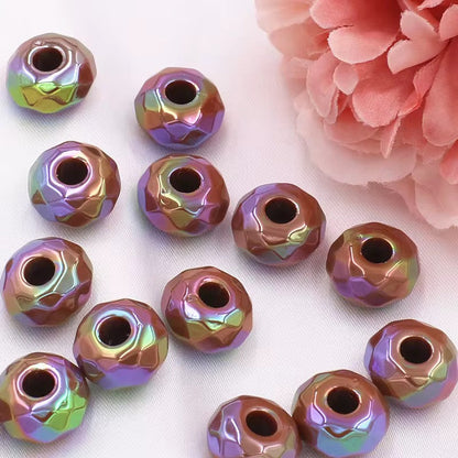 AB52 Yellow Big Faceted Rondelle Luminous Shiny Bead ( 1 pc ) UV Plated Acrylic ( 14 mm )