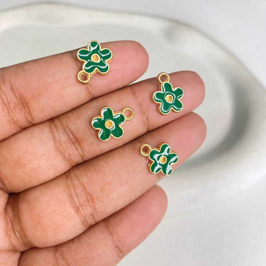 BBB 292 (d) Green Flower enamel charm ( 1 pc ) High quality shine ( 12:10 mm )