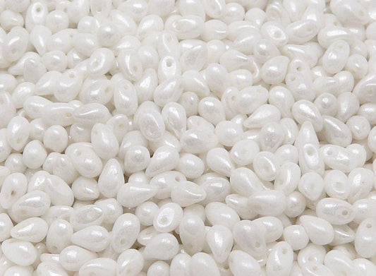 BBB 107 (A) Czech pressed Glass Teardrop Beads Opaque White Ceramic Look -(1PC)