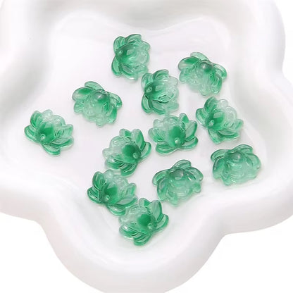 BBB 354 (b) Green Golden Lotus glass bead ( 1 pc ) Lampwork Bead