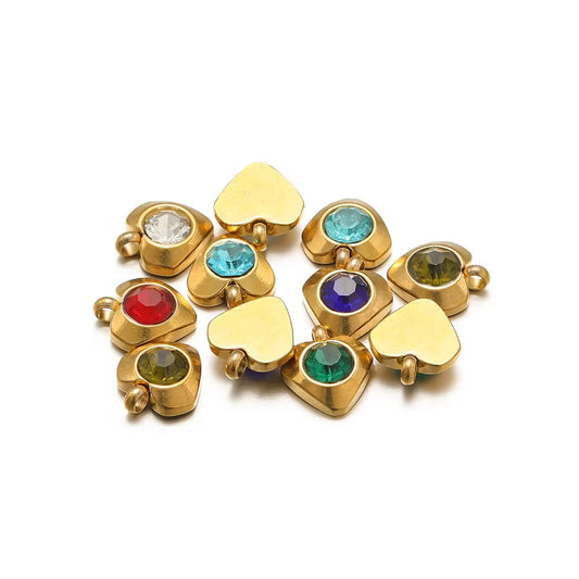 SS 2727 Dark Blue Heart Zircon Charm - 18k Gold plated 316 stainless steel ( 1 pc ) Anti tarnish ( 6mm mm )