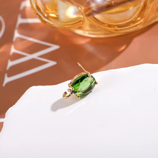 CZ 2521 Olive Green Oval Zircon stud 14k gold plated ( 2 pc ) - anti tarnish