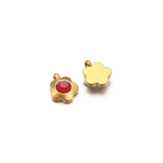SS 2819 Red Zircon Flower charm 18k Gold plated stainless steel ( 1 piece ) Anti tarnish ( 7 mm )