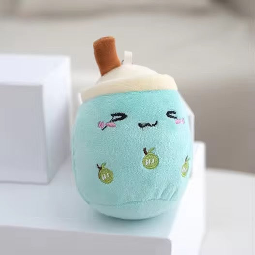 PK 04 Squintted Mint Milk Boba Kawaii 3D Plush Toy Keychain ( 1 pc ) Premium Quality ( 10 cm )