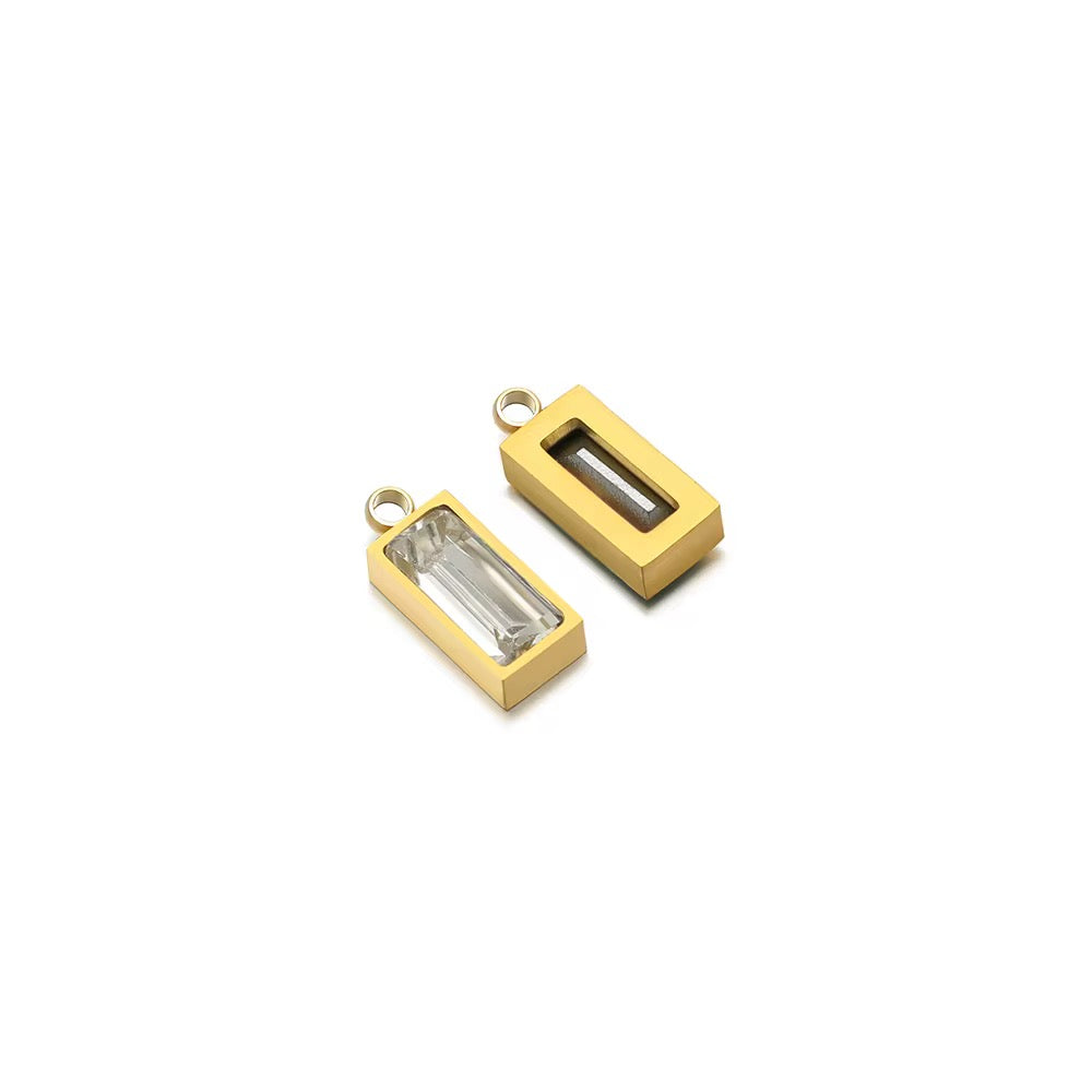 SS 2759 Zircon Rectangle Charm 18k Gold plated stainless steel ( 1 pc ) anti tarnish ( 8:4 mm )
